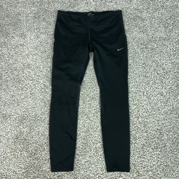 Nike Pants Womens L Black Compression Leggings Dri FIT Running Gym Zip Pocket