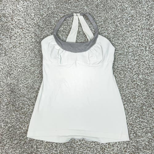 Lululemon Tank Top Womens 8 White Halter Built In Bra Lined Yoga Gym Athletic