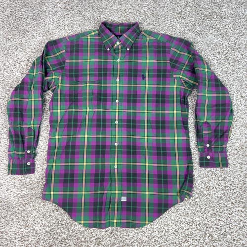 Ralph Lauren Mens Shirt Medium Green Purple Plaid Button Down Cotton Pony Top