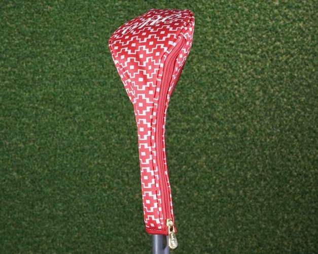 KERI GOLF ZIPPERED DRIVER HEADCOVER, LADIES ONE RED WHITE ~ L@@K!!