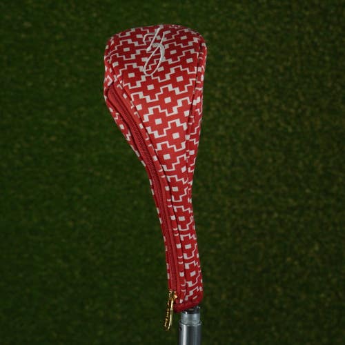 KERI GOLF LADIES FAIRWAY WOOD HEADCOVER PATTERN RED / WHITE ZIPPER CLOSURE