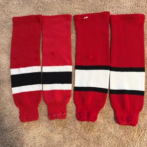 2 pair Red Black White Used Hockey Socks