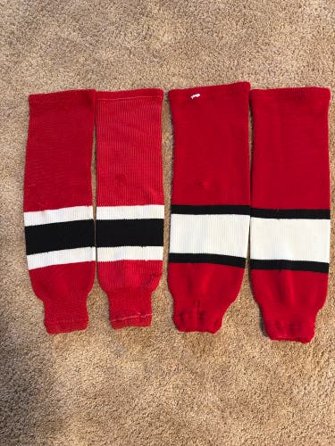 2 pair Red Black White Used Hockey Socks