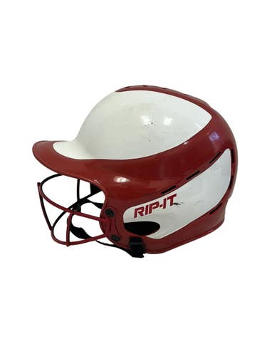 Used RIP-IT HELMET W/ MASK Batting Helmet w/Mask White And Red S/M 11692-S000154313