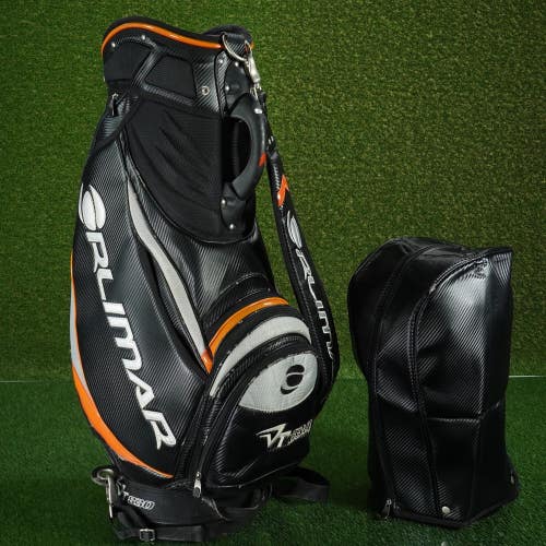 ORLIMAR GOLF VT 830 STAFF BAG 6-WAY, 9x10 TOP, CARBON FIBER BLACK & ORANGE!