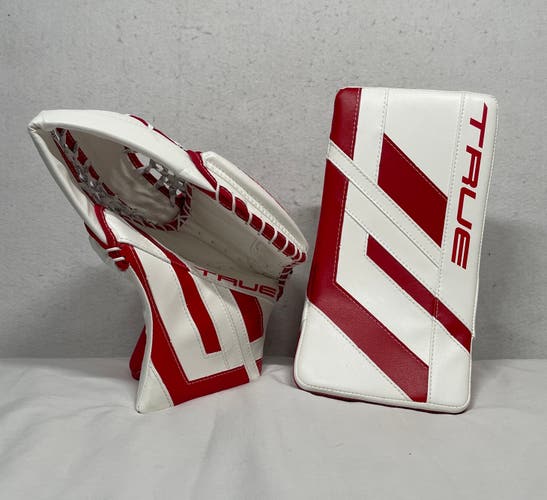 NEW True HZRDUS 7x4 Intermediate Catch Glove & Blocker, Regular Hand, White/Red
