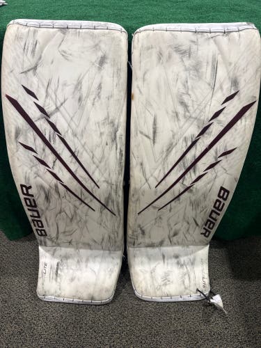 Maroon & White Bauer Hyperlite Goalie Leg Pads (New) | Senior Medium (34+)