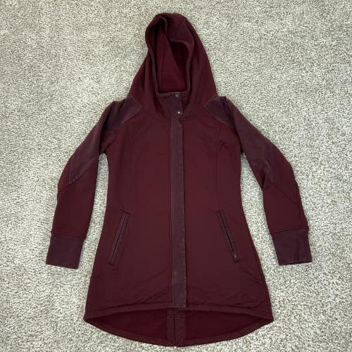 North Face Hooded Jacket Womens Medium Red Recover Up Quilted Fleece Gorp Logo