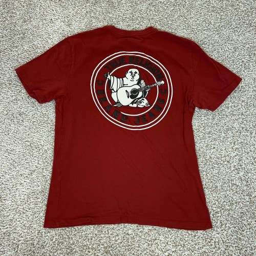 True Religion Shirt Mens Large Red Buddha Graphic Horseshoe Logo Style 106622