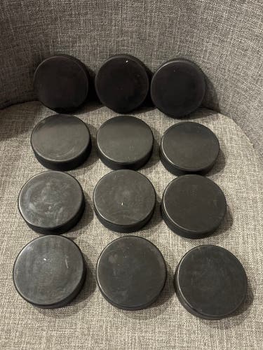 Ice Hockey Pucks Lot of 12 Black Brand New