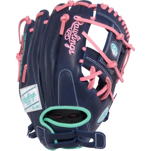 Used Rawlings R9SB115U-2N RH Throw Fastpitch Gloves Pink And Navy Blue 11 1/2" 11835-S000210409
