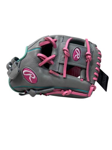 Used Rawlings GGEFP1175IGPT RH Throw Fastpitch Gloves Grey And Pink 11 3/4" 11835-S000210624