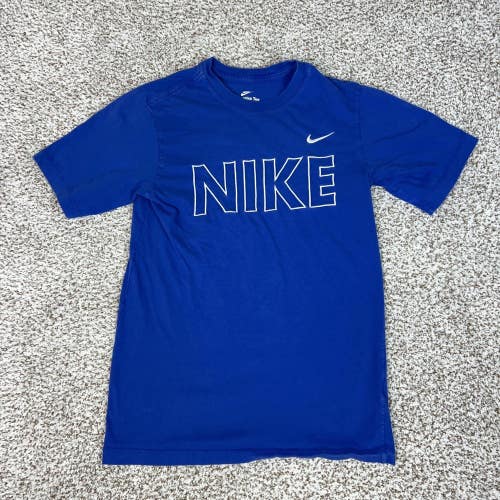 Nike Shirt Mens XS Blue Tee T Swoosh Embroidered Logo Cotton Spellout Sports