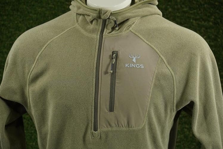 MENS LARGE KINGS XKG COVERT HOODIE 1/4 ZIP JACKET LONG SLEEVE OLIVE DRAB, VGC
