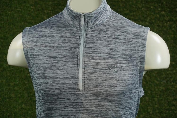 MENS MEDIUM CALLAWAY DUAL ACTION VEST GOLF PULLOVER 1/4 ZIP SLEEVELESS GRAY VGC