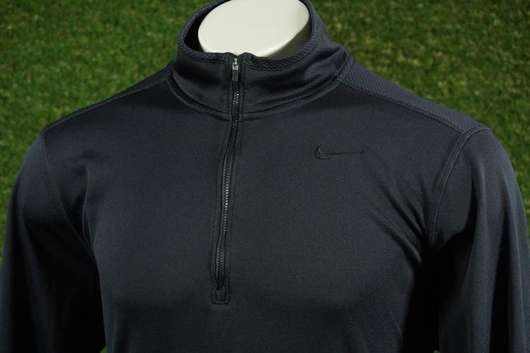 MENS XL NIKE DRI-FIT PULLOVER 1/2 ZIP LONG SLEEVE BLACK, VGC