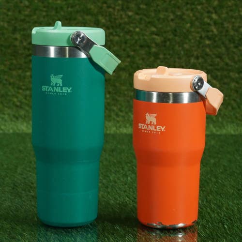 2 STANLEY ICE FLOW WATER BOTTLES FLIP STRAW GREEN / ORANGE, 20 OZ / 30 OZ