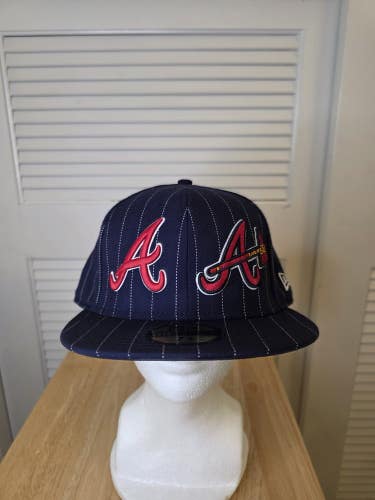 NWS Vintage Atlanta Braves Pinstripe Dual Logo New Era 59fifty 7 3/8 MLB