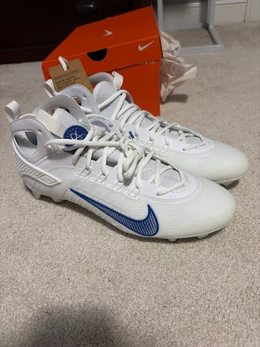 White/Blue Men's Size 13.0 (W 14.0) Nike Huarache Mid Top Molded Cleats (New)