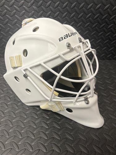 S21 Bauer 960 Profile Senior Large White Goalie Mask W/ 950 Back Plate + New White Cat Eye Cage (Use