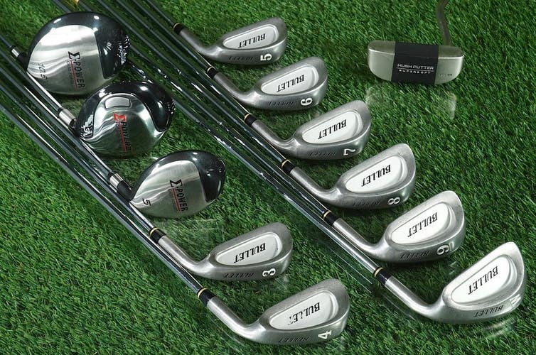 MEN'S 12pc. GOLF STARTER SET SIGMA POWER, BULLET IRONS HUSH PUTTER RH ~ GREAT!!