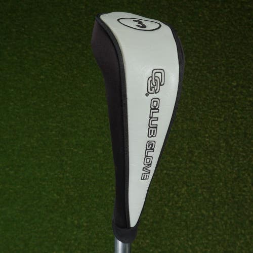 CLUB GLOVE 3 FAIRWAY WOOD 3W HEADCOVER ZIPPERED WHITE / BLACK ~ LOOK!!