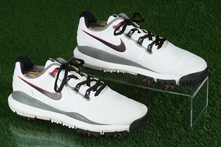 NIKE TIGER WOODS TW14 GOLF SHOES MENS 8.5 SPIKED, WHITE / RED VGC ~ 599416-100