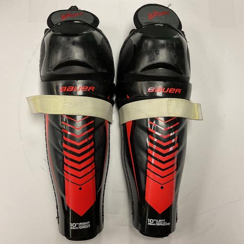 Used Bauer LIL SPORT Junior Shin Guards Black And Red 10" 11855-S000207261