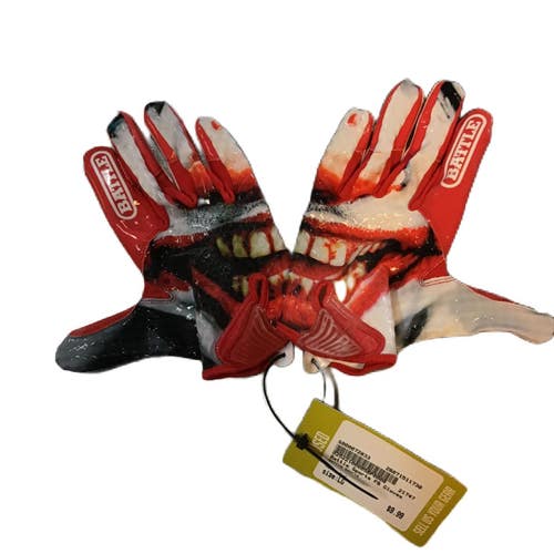 Used Battle Sports Football Gloves Red Large Grin Design 11730-S000072833