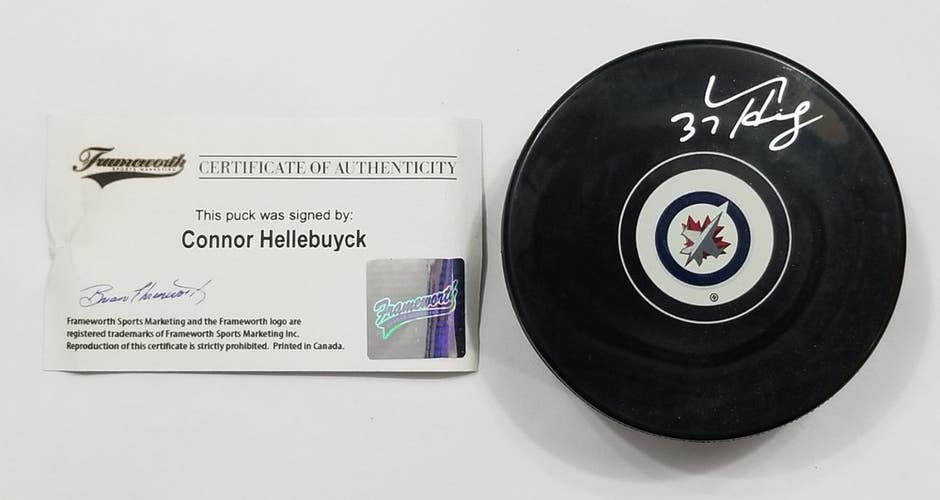 CONNOR HELLEBUYCK Autographed Winnipeg Jets NHL  Signed Hockey Puck HOF