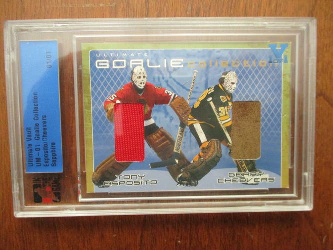 Ultimate Vault Goalie Collection Tony Esposito / Gerry Cheevers UM-01 Sapphire Hockey Card 01/01