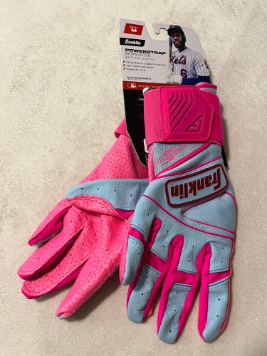 Franklin (Adult M) Powerstrap Infinite Batting Gloves Pink/Baby Blue (New)