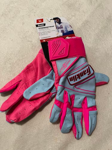 Franklin (Adult XL) Powerstrap Infinite Batting Gloves Pink/Baby Blue (New)