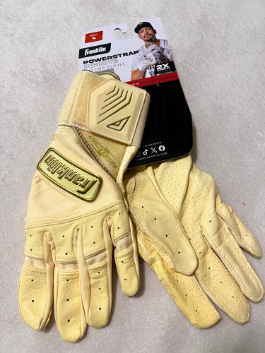 Franklin (Adult L) Powerstrap Infinite Batting Gloves Gold/Yellow (New)