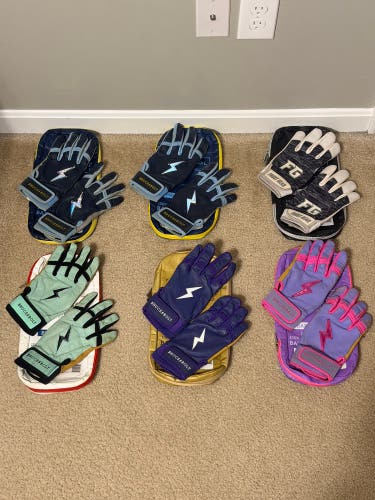 Bundle Of 5x Pairs Of Bruce Bolt Batting Gloves And Pair Of Frost Gear Batting Gloves