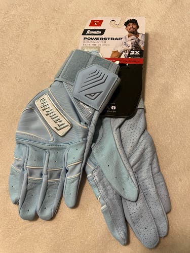 Franklin (Adult L) Powerstrap Infinite Batting Gloves Baby Blue/Silver/White (New)