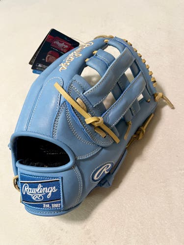 Rawlings 12.75” RHT Gold Glove Elite H-Web Baseball Softball Glove Baby Blue/Gold