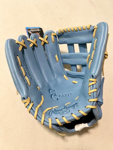 Rawlings 12.75” LHT Gold Glove Elite H-Web Baseball Softball Glove Baby Blue/Gold