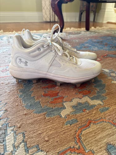 White Women's Size M 7.0 (W 8.0) Under Armour Mid Top Metal (Used)