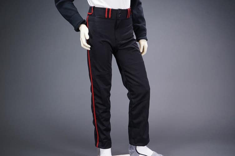 COMBAT PIPED STOCK OPEN BOTTOM BASEBALL/SOFTBALL PANTS, BLACK/RED ~ YOUTH MEDIUM