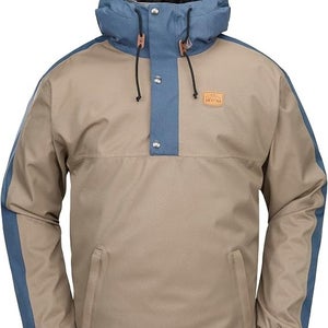 MENS VOLCOM LONGO 20K PULLOVER HOODED SNOWBOARD JACKET (2XS) CHESTNUT BROWN