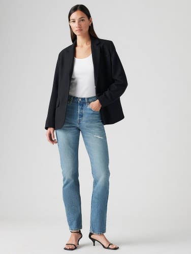 Levi's Premium 501 Jeans Women's 26x30 Blue Denim Mid Rise Straight Leg KFC856