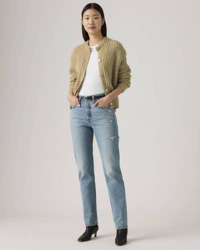 Levi's 501 Original Fit Jeans Women's 28x30 Blue Distressed Button Fly KFC906
