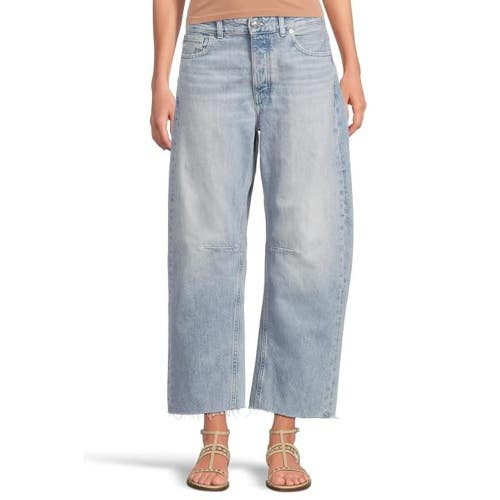 Madewell The Darted Barrel Jeans Women's 28 Blue Denim Mid Rise Raw Hem KFC881