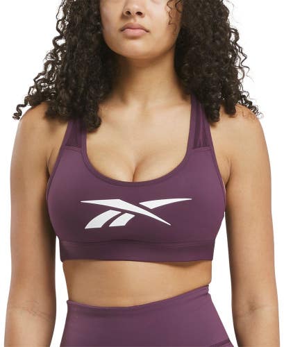 Reebok Lux Vector Sports Bra Womens XS Plum Stretch Scoop Neck Racerback KFC1034