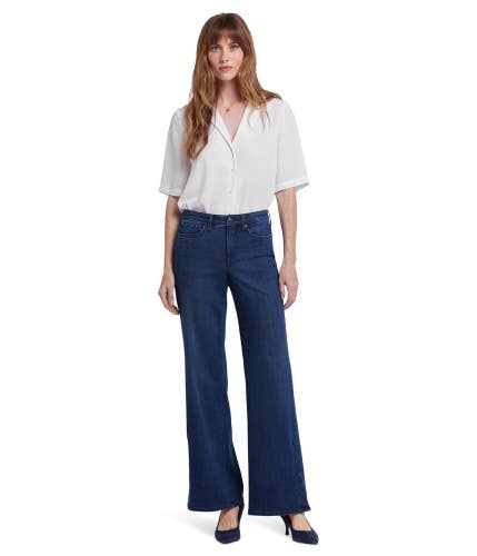 NYDJ Teresa Jeans Women's 14 Ibiza Blue Denim Stretch Wide Leg Zip Fly KFC958