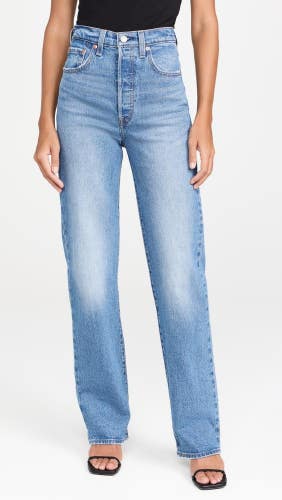 Levi's Ribcage Jeans Women's 28x32 Blue Denim Light Wash Straight Leg KFC944