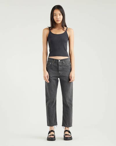 Levi's 501 Jeans Women's 30x26 Black Denim High-Rise Straight Leg Cropped KFC888