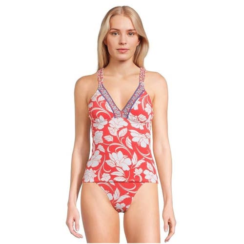 Tommy Bahama Island Cays Fiori Tankini Top Womens M Red Floral Reversible KFC865