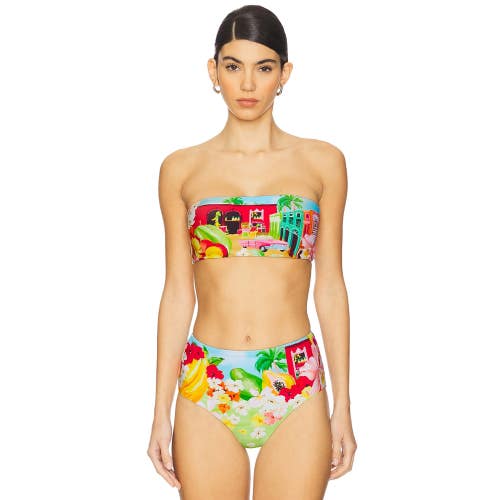 Seafolly Cuba Bikini Bottom Women's 10 Turquoise Tropical High Waisted KFC1057
